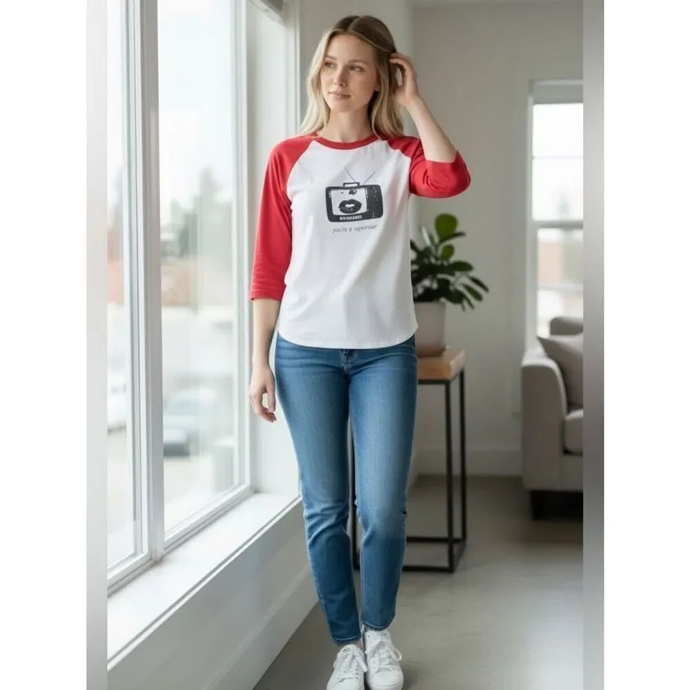 Daydreamer red/white 3/4 sleeve baseball tee new